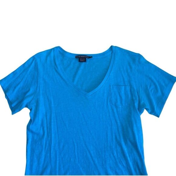 Ralph Lauren Sport Women's Baby Blue 100% Cotton Short Sleeve V Neck Top - Small - Picture 2 of 6